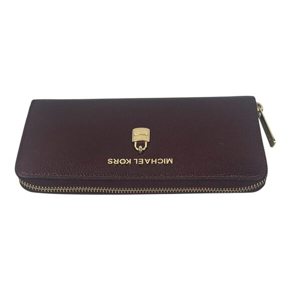 Michael Kors Dark Cherry Large Wallet 4 inches by 8.5 inches Zip Around - Picture 2 of 4